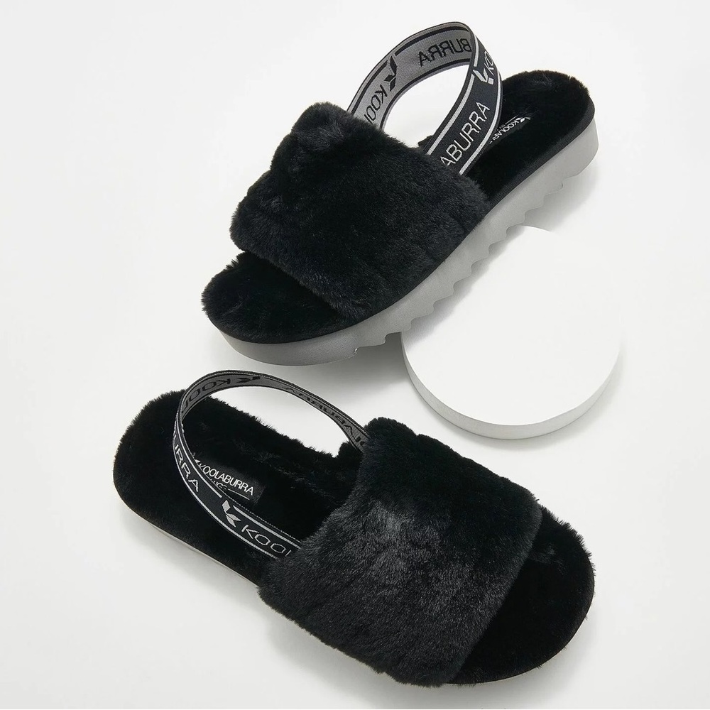 UGG Koolaburra Fuzz’n II Slip-On Slippers Faux Fur in Black Size 5